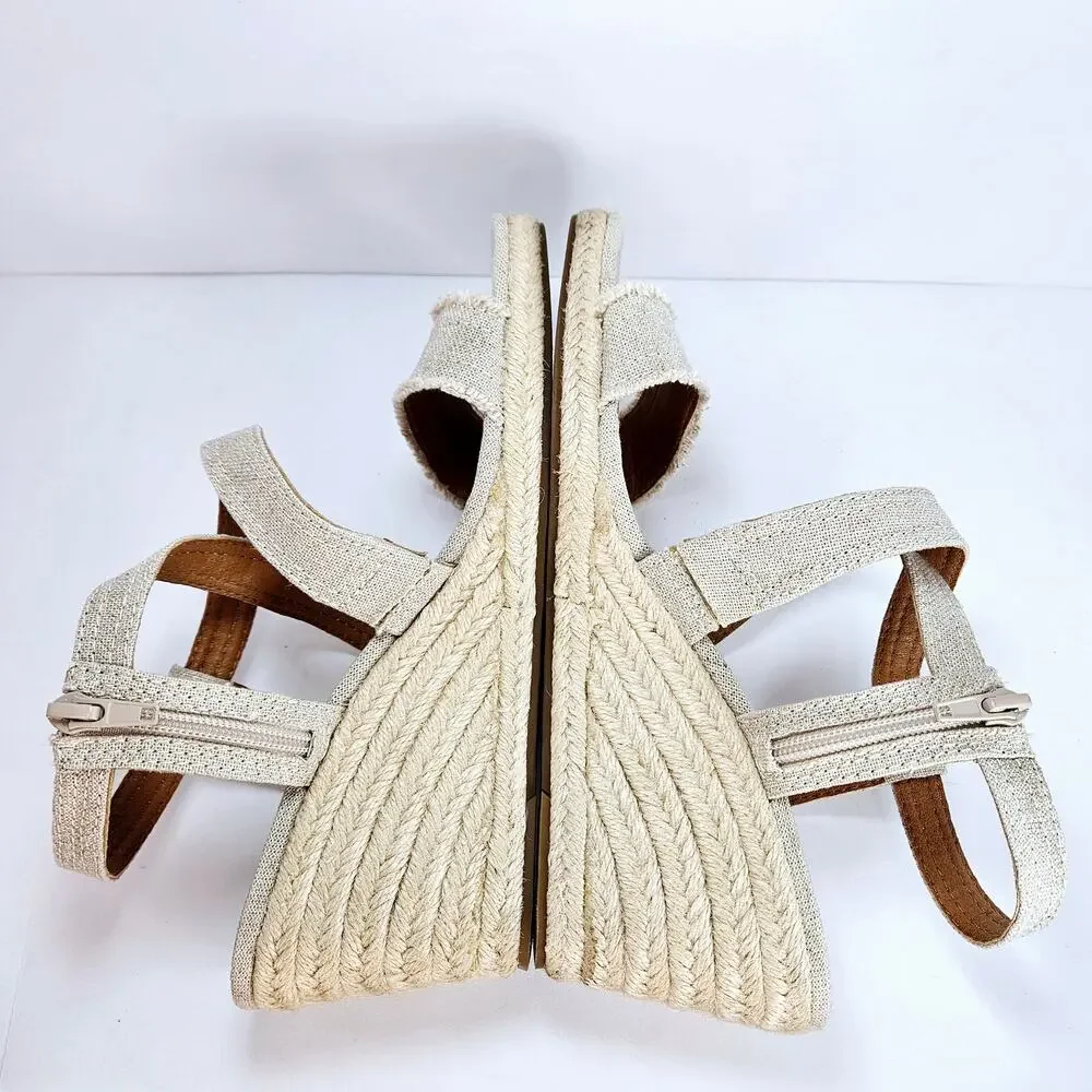 Lucky Brand‎ Maeli Beige Gold Strappy Espadrille Wedge Sandals Size 10M
